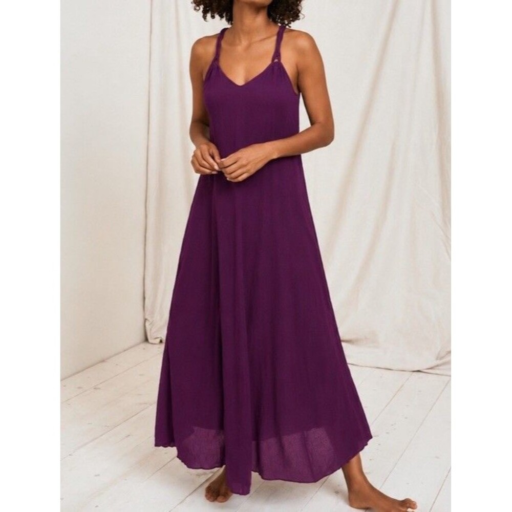Garnet Hill Cotton Gauze Long Maxi Cover-Up Dress Light Purple Coastal SzLarge